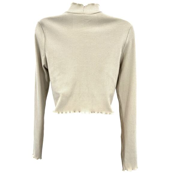 Aerie Top Women's L Oatmeal Y2K Cottagecore Ribbed Mock Neck Cropped Feminine - Picture 3 of 6